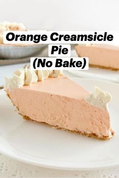 a slice of orange creamsice pie on a white plate