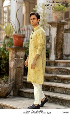 *PRODUCT DETAILS:- Imbued with radiance, this Limeade yellow kurta set features embroidery, a concealed placket, and a bandhgala neckline, reflecting an impeccable blend of tradition and modernity. *THREAD TALE:- This Kurta Set has been made by our karigars (craftsmen) with a lot of love and eye for detail. *FEATURES:- Color:  Limeade yellow Fabric: 100% pure linen silk Design Type: Embroidery for kurta only Items Included:  (i)  Kurta ,                                (ii) Payjama (100% heavy te Fitted Yellow Traditional Wear For Spring, Yellow Cotton Kurta With Dabka, Yellow Cotton Traditional Wear For Eid, Gold Embroidered Cotton Sets, Yellow Cotton Kurta With Zari Work, Casual Embroidered Traditional Wear For Festive Season, Embroidered Cotton Sets In Gold, Casual Embroidered Festive Traditional Wear, Yellow Long Sleeve Traditional Wear For Spring