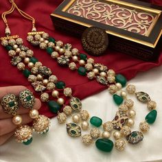 Most eligible gift for someone you love. Inspired by the Nizam of Hyderabad this set has Fine quality Emerald Green, ruby red onyx and Kundan semiprecious beads long necklace with earrings Necklace Length: 19 inches Highest quality and craftsmanship You can ask questions on Email ID: vijaygarg579vg@gmail.com Indian Long Necklace, Bridal Jewelry Indian, Bridal Jewellery Online, Indian Choker, Indian Choker Necklace, Neck Pieces Jewelry, Sabyasachi Jewellery, Indian Jewelry Sets, Long Beaded Necklace