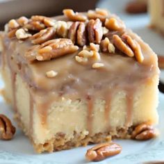 a piece of pecan cheesecake on a plate