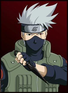 an anime character with white hair holding a knife and looking at the camera while standing in front of a red background