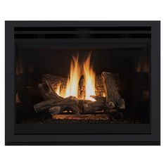 an electric fireplace with logs and flames