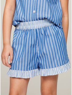 Tommy Hilfiger girls' short.  Material: 100% Organic Cotton. Tommy Hilfiger Girl, Tommy Hilfiger Logo, Ruffle Shorts, Kids Sale, Tommy Hilfiger, Organic Cotton