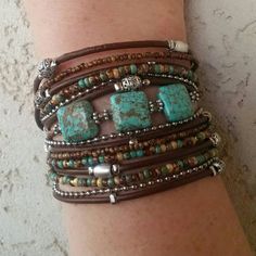 Boho Multi Strand Leather Wrap Bracelet Turquoise by DesignsbyNoa: Womans Bracelet, Boho Colours, Wrap Armband, Bracelet Trendy, Boho Styl, Wrap Bangles, Beaded Wrap Bracelets, Wrap Bracelets, Boho Bracelet