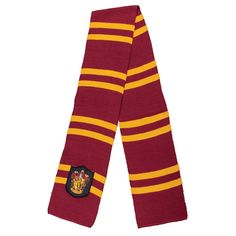 a harry potter scarf with the hogwart crest on it's front and side stripes