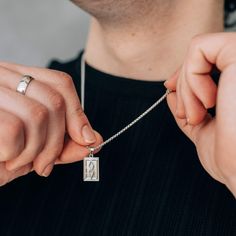 Silver Rectangle Pendant Necklace 2mm Box Chain For Men - Pendant Necklace - Stainless Steel - Boutique Wear RENN Stainless Steel Necklace With Rectangular Pendant And Box Chain, Stainless Steel Necklace With Rectangular Links For Gifts, Rectangular Stainless Steel Necklace With Polished Finish, Minimalist Box Chain Necklace For Father's Day, Father's Day Stainless Steel Rectangular Pendant Jewelry, Mens Accessories Necklace, Long Distance Girlfriend, Rectangle Pendant Necklace, Minimalist Men