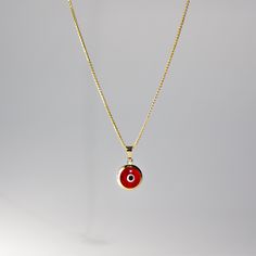 Introduce a touch of timeless elegance to your collection with our 14K gold round red Evil Eye pendant. This minimalist accessory, crafted with precision, seamlessly combines enduring beauty with versatility for everyday wear or special occasions. The bold red Evil Eye within the sleek round frame symbolizes protection and vibrant energy, making it a stylish and meaningful addition to your collection. *The pendant COMES WITH the chain if you select one of our chain options * 5% OFF TOTAL PRICE, Fine Jewelry Gold Chain Necklace, Red Gold Plated Necklace For Anniversary, Red Gold Plated Necklace For Gifting, Red Gold Plated Necklace For Gift, 14k Gold Round Necklace With Gold Chain, Formal Red 14k Gold Necklace, Red Circle Jewelry For Gift, Luxury Red Necklace For Gift, Yellow Gold Necklaces With Gold Chain