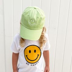 • Adjustable Metal Closure • Signature Little Mama Shirt Shop® design Green Baseball Cap, Kids Baseball, Mama Shirt, Smiley Face, Smiley, Lime Green, Shirt Shop, Baseball Cap, Shop Design