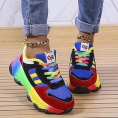 Details: Material: Rubber, PU Style: Casual, Sportswear, Daily Element: Patchwork Shoes Closure Type: Elastic Band Shoes Toe Type: Round Shoes Type: Out Door Size(in) Foot Length US5[EU35] 8.9 US6[EU36] 9.1 US6.5[EU37] 9.3 US7.5[EU38] 9.4 US8.5[EU39] 9.6 US9[EU40] 9.8 US9.5[EU41] 10 US10.5[EU42] 10.2 US11[EU43] 10.4 Tips:Due to the many variations in monitors, the color in the image could look slightly different, please take physical design and color shall prevail.Please allow 0.4"-1" differs du Multicolor Synthetic Lace-up Sneakers, Multicolor Lace-up Sneakers For Jogging, Sporty Color Block Sneakers With Round Toe, Casual Blue Lace-up Running Shoes, Multicolor Platform Sneakers For Sports, Multicolor Low-top Sneakers With Laces, Multicolor Platform Sneakers For Sports With Laces, Color Block Sports Sneakers, Color Block Sneakers For Sports With Round Toe