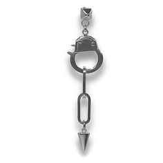 Introducing the **Love Bond Single Earring**, a versatile and bold piece of jewelry crafted for those who love customizable style. Made from tarnish-resistant materials, this earring features a fully functional handcuff clasp that holds a sleek chain and a sharp spike charm. Its clever design allows for two unique looks: wear it long with the spike for an edgy vibe, or remove the charm for a chic, shorter handcuff statement. Plus, the handcuff clasp opens up endless possibilities—swap out the sp Modern Metal Clip-on Jewelry, Minimalist Metal Clip-on Jewelry, Modern Stainless Steel Dangle Jewelry, Tarnish Resistant Metal Dangle Cartilage Earrings, Unique Single Clip-on Earring In Metal, Single Silver Edgy Earring, Minimalist Sterling Silver Clip-on Jewelry, Single Silver Earring In Edgy Style, Silver Single Earring In Edgy Style