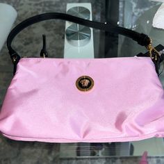 Versace Bag New With Dust Bag Designer Pink Pouch Shoulder Bag, Pink Designer Pouch Shoulder Bag, Luxury Pink Pouch For Everyday Use, Luxury Pink Shoulder Bag With Removable Pouch, Designer Pink Shoulder Bag With Zipper Closure, Luxury Evening Shoulder Bag With Zipper Pouch, Luxury Formal Shoulder Bag With Zipper Pouch, Pink Rectangular Shopping Pouch, Designer Pink Shoulder Bag With Removable Pouch