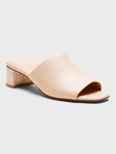 Mid-Heel Leather Mule | Banana Republic Leather Slip-on Slides With Padded Heel, Modern Slip-on Slides With Padded Heel, Modern Slides With Padded Heel, Classic Open Toe Mules, Formal Slides With Leather Footbed, Formal Leather Footbed Slides, Formal Leather Slides, Leather Slide Sandals With Padded Heel, Leather Mules With Cushioned Footbed, Medium Width