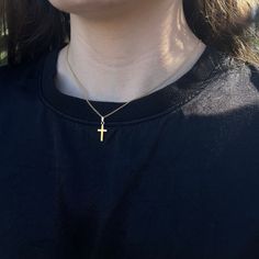 A baby-size plain polished 14K yellow gold-filled cross pendant on a cable chain necklace. The outer shell is solid gold pressure-bonded to an inner core of high-quality brass. Cross Dimensions: 9 mm W x 20 mm H Chain length: 13" Cable Chain Necklace, Inner Core, Cross Pendant Necklace, Baby Size, Cable Chain, Chain Lengths, Cross Pendant, Chain Length, Solid Gold