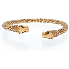 Indulge in the allure of timeless elegance with the Cartier 18K Yellow Gold Textured Double Headed Panthere Diamond Collar Bracelet. This exquisite piece of fine jewelry is a testament to Cartier's impeccable craftsmanship and attention to detail.Crafted in 18K yellow textured gold, this bangle bracelet exudes a sense of luxury and sophistication. The iconic panther motif takes center stage, with two majestic panther heads adorning each end of the bracelet. The panther eyes are adorned with marq Formal 14k Gold Diamond Bangle Bracelet, Classic Cartier Bracelet In Yellow Gold, Classic Cartier Yellow Gold Bracelets, Classic Yellow Gold Cartier Bracelet, Classic Cartier Yellow Gold Bracelet, Cartier Yellow Gold Jewelry With Diamond Accents, Cartier Bangle With Single Cut Diamonds, Classic Cartier Gold Bangle Bracelet, Classic Gold Cartier Bangle