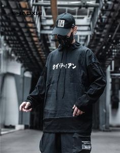 Black Japanese Hoodie Techwear Ninja, Tactical Hoodie, Techwear Hoodie, Techwear Cyberpunk, Japanese Hoodie, Techwear Outfits, Black Japanese, Technical Clothing, Futuristic Style