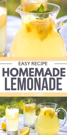 homemade lemonade recipe in a pitcher and glasses