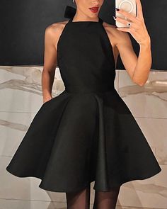 Black Satin High-Waisted Sleeveless Halter Neck Dress Short Black Skirt, Evening Party Dresses, Summer Fashion Dresses, Black High Waist, Fashion 2024, Long Shirt Dress, Halterneck Dress, Casual Black, Evening Party Dress