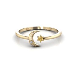 Gold Crescent Moon Ring 14K Diamond Half Moon Ring Gemstone Astrology Ring Dainty Half moon ring. This ring is made in solid 14K Gold (yellow, rose or white gold). It has a tiny genuine white Diamond resting on the Moon. Also a delicate Yellow Topaz is set to balance the moon and add some color. You can stack this ring with our North Star Ring which is sold separately. Celestial Crescent Moonstone Ring For Anniversary, 14k Gold Moon Phase Rings, Celestial Gold Crescent Rings, 14k Gold Moon Shaped Promise Ring, Celestial Crescent Gold Rings, Dainty Gold Rings With Moon Phase, Dainty Gold Moon Phase Rings, Elegant 14k Gold Moon Phase Ring, Gold Moon Shaped 14k Gold Ring