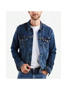 The original jean jacket since 1962. Features a standard fit with a hem that hits below the waist and welt hand pockets. We suggest ordering true to size for a tailored fit, or size up for a more relaxed fit. 
Regular Fit; Button front closure and button cuffs. 
Straight on the body; hits below the waist 
Two side welt pockets; two flap chest pockets 
cotton/elastane 
Machine washable 
Imported 
Men's Regular Fit Stretch Denim Trucker Jacket Colusa Casual  Long Sleeve  Plain    Men Clothing, siz Trucker Jacket Men, Denim Trucker Jacket, Denim Jacket Men, Denim Jackets, Trucker Jacket, Levis Men, Men Clothing, Mens Denim, Welt Pockets