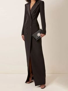 Regular Fit Lapel Collar Urban Dress | stylewe Elegant Evening Longline Maxi Dress, Elegant Fitted Longline Maxi Dress, Elegant Longline Fitted Maxi Dress, Elegant Longline Dresses For Formal Occasions, Elegant Longline Formal Dresses, Elegant Sheath Maxi Dress For Fall, Full-length Maxi Dress For Work, Elegant Longline Dresses For Fall, Fashion Black And White