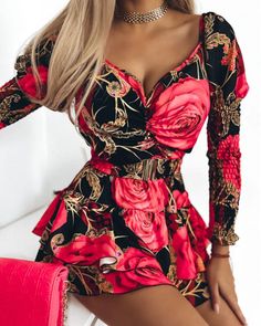 Size: S,M,L,XL;Style:ChicType:Layered/TieredMaterial:100%PolyesterNeckline:V-NeckSleeve Style:Long SleeveLength:MiniPattern Type:FloralDecoration:ShirredFit Type:RegularOccasion:DailyPackage Include:1* DressFabric Elasticity:Slight StretchSleeve... Layer Dress, Short Mini Dress, Evening Party Dress, Floral Mini Dress, Party Dresses For Women, Full Sleeve, Fitted Dress, Sleeve Styles, Women Brands