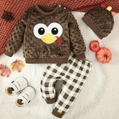 Brand New In Package 95% Polyester 5% Spandex Thanksgiving Clothes, Printed Trousers, Fleece Pants, Boys Casual, Thanksgiving Turkey, Kids Sleepwear, Shirt And Pants, Outfit Set