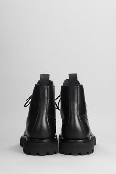 Eventual 020 Combat boots in black leather, round toe, pull tab on backside, rubber outsole, brushed leather, 100% leather, Made in Italy Officine Creative, Prada Leather, Top Designer Brands, High End Fashion, Card Holder Leather, Pull Tab, Luxury Boutique, Fashion Item, Boat Shoes