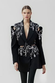 Dress,Blazer Luxury Glamorous Fitted Blazer Dress, Designer Embellished Fitted Blazer, Luxury Embellished Fitted Blazer, Designer Embellished Black Blazer, Luxury Black Embellished Blazer, Polished Aesthetic, Embellished Blazer, Formal Blazer, Stylish Coat