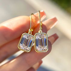 Special Yellow Gold Bezel Emerald Cut Women's Earrings In Sterling Silver-Maxinejewelry Emerald Cut Earrings, Jewelry 2024, Gift Package, Accessories Jewelry Earrings, Emerald Cut, Gift Packaging, Free Gift, Lowest Price, 30 Day