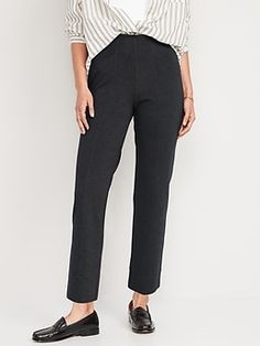 Online exclusive! Soft & stretchy with a professional ponte knit fabric, these versatile Stevie pants say you love being in charge and looking good doing it.  Total boss move??‍???? Elasticized extra high-rise waistband.  Diagonal hip pockets at ce Fancy Leggings, Black Ankle Pants, Casual Dress Pants, Fall Fits, High Rise Pants, Black Dresses Casual, Womens Dress Pants, Ankle Pants, Straight Pants