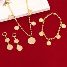 High Quality 24k Dubai Gold Plated Arabic Money Sign Coin Jewelry Set Includes Necklace Earrings Bracelet Middle East Jewelry, Gold Coin Jewelry, Money Sign, Coin Bracelet, Indian Jewelry Sets, African Jewelry, Coin Jewelry, Color Dorado, Lovely Jewellery