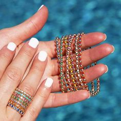 Bring on the tropical vibes with the vibrant Poolside Bracelet. We can't get enough of these rainbow inspired beads! Handmade with beautifully crafted glass Miyuki beads, this beaded bracelet is just what you need to brighten up any look you pair it with. Available in your choice of yellow, white, green, pink, blue, red, purple, black, or rainbow. We bet you can't pick just one! 4mm Beads 14k Gold Filled Beads Miyuki Beads Bracelet Measures Approx. 6.5”. For different sizing please contact us. T Miyuki Beads Bracelet, Lucky Charm Bracelet, Miyuki Bracelet, Yellow Gold Bangle, Beads Bracelets, Bangles Style, Beaded Cuff, Blue Evil Eye, Aquamarine Stone