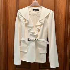 Light Cream Colored 2-Piece Women’s Dress Suit. Anne Klein. Brand New With Tags. Never Worn. In Mint Condition. Size 6 Jacket And Slacks. Very Professional Look. Elegant Long Sleeve Sets With Ruffles, Elegant Long Sleeve Ruffled Set, Spring Workwear Sets With Ruffles, Elegant Formal Sets With Ruffles, Elegant Fitted Ruffle Blazer, Velvet Pantsuit, Black Three Piece Suit, Bodysuit Blouse, Womens Dress Suits