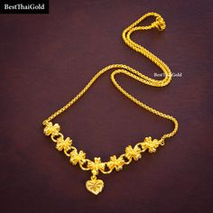 This Shop has a Special Free Gift (Chain) for Every Order. 😊🙏 Item including: 1 x Necklace For: Women, Girl Type: GOLD PLATED over Brass, Nickel free Purity: 96.5% Surface: Sand Matted & Shiny Length: ~ 18 inches Weight: ~ 15 grams Color: Yellow Gold ( slightly +/- from photo ) Handmade from Thailand. Thai gold plating technic really solid and stunning look. Rewarding your life from hard working, match up your dress, a gift to someone special for you. The Craftsmanship of Thai Jewelry 💍💎 Thai Jewelry, Unique Gold Jewelry Designs, Heart Charm Necklace, Flower Charm Necklace, Gold Bridal Jewellery Sets, Gold Charm Necklace, Gold Choker Necklace, Gold Chain Jewelry, Gold Necklace Women