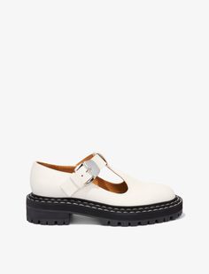 OPTIC WHITE Furs & Skins->Calf Leather Lug Sole Mary Janes from Proenza Schouler. Flat Sandals For Women, Proenza Schouler Shoes, T Bar Shoes, Brown Chelsea Boots, Lug Sole Boots, Slip On Espadrilles, Cream Shoes, Black Boots Tall, Brown Leather Sandals