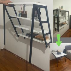 there is a ladder that can be used as a shelf for books and other things