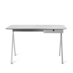 the desk is white and has two legs