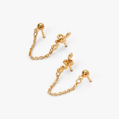 Claire's 18kt Gold Plated Snake Connector Chain Stud Earrings Double Stud Earrings, Double Stud, Penny Skateboard, Double Piercing, Fashionable Jewelry, Metal Style, Cute Jewelry, Gold Plate, Fashion Jewelry