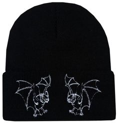 UNISEX EMBROIDERED BEANIE HATONE SIZE FITS ALL(Or most!)★HEAVY GAUGE WITH DOUBLE SKIN★CLOSE FITTING WITH TURN UP★100% ACRYLIC FOR TOTAL WARMTH!ANY QUESTIONS PLEASE ASK! :) Halloween Jordans, Bat Beanie, Punk Beanie, Alt Beanie, Black Halloween Beanie Hat, Halloween One Size Beanie Cap, Pretty Items, Halloween 11, Double Skin