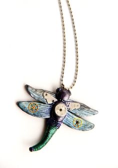 Steampunk necklace for her. Dragonfly necklace - statement jewelry gift. Dragonfly necklace, steampunk jewelry necklace made of watch particles and polymer clay. Please, note that this particular piece isn't available. The watch pieces are unique and never exactly the same, but the whole concept would be as close as possible to the one you see on the photos above or you could ask for a custom order, if you have an idea of your own :-)  The size of the dragonfly would be about 2.5 in x 2.5 in (6. Steampunk Pendant Necklace Handmade, Steampunk Handmade Pendant Necklaces, Steampunk Handmade Pendant Necklace, Handmade Steampunk Pendant Necklaces, Steampunk Style Round Pendant Necklace Gift, Steampunk Nickel-free Necklace For Gift, Handmade Steampunk Style Pendant Jewelry, Vintage Handmade Dragonfly Necklace, Handmade Vintage Dragonfly Necklace