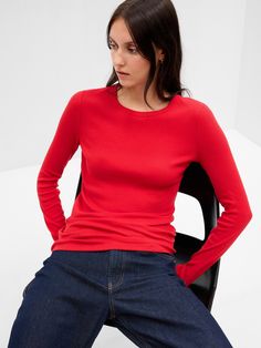 Ribbed Crewneck T-Shirt | Gap Factory Gap Cotton Crew Neck Top, Gap Long Sleeve Knit Tops, Gap Cotton T-shirt Crew Neck, Gap Stretch Cotton T-shirt, Pima Cotton Crew Neck T-shirt, Flannel Shirts, Toddler Christmas, Men Boys, Fall 2023