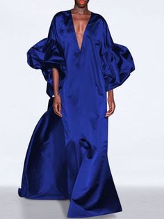 Vestidos largos elegantes, sueltos, brillantes y de manga corta Blue Billowy Dress With Puff Sleeves, Blue Bishop Sleeve Dress For Summer, Sundress Casual, Spring Dresses Casual, Lantern Sleeve Dress, Hijab Outfits, Elegant Dresses Long, Satin Maxi, Satin Maxi Dress