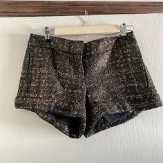 Structured Tweed Shorts Get A Twist With Beautiful Gold Threading Adding Glam To Polished. Perfect Fall And Holiday Staple. Pair With Panty Hose And Heeled Booties For A Sexy Holiday Look. I Think Sizing Runs A Bit Bigger, Which Is The Only Reason I’m Selling Since They Don’t Fit Me :(((( That’s Why I’ve Listed 6, Which I Feel Is A Bit More Suited To The Sizing Gold Stretch Short Bottoms, Gold High-waisted Shorts For Summer, Gold Sequence Shorts, Summer High-waisted Gold Shorts, Black Shorts Gold Buttons, Tweed Shorts, Holiday Looks, Gold Threads, Passion For Fashion