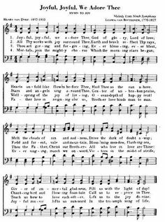 an old sheet music page with the words joyful, joyful we are there