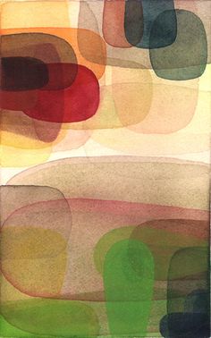 an abstract painting with different colors and shapes on it's surface, including circles