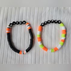 Handmade Halloween Bracelets Set Of 2 Affordable Halloween Themed Bracelets, Black Halloween Themed Bracelet, Halloween Novelty Black Bracelets, Halloween Novelty Multicolor Beaded Bracelets, Halloween Novelty Jewelry Bracelet, Halloween Bracelet, Orange Black, Bracelet Set, Women Accessories