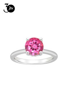 8mm round pink topaz with diamond accents rhodium over sterling silver hidden halo ring. Measures approximately 0.31" L x 0.31" W. Not sizeable. Pink Topaz Promise Ring With Prong Setting, Pink Topaz Promise Ring With Center Stone, Pink Topaz Center Stone Ring In Sterling Silver, Pink Brilliant Cut Diamond Ring In Sterling Silver, Pink Formal Birthstone Ring, Formal Pink Birthstone Ring, Pink Topaz Ring In Sterling Silver With Prong Setting, Pink Topaz Promise Ring In Round Shape, Pink Topaz Ring With Accent Stones In Sterling Silver