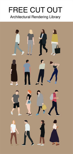 an image of people walking around in different positions and sizes, with the text free cut out