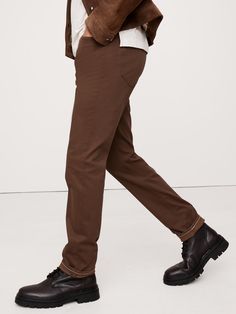 We updated our best-selling Traveler pant, keeping the same high-stretch comfort, but adding a more pronounced twill texture to the fabric.  Slim fit: Mid-rise.  Slim leg.  14" leg opening (from size 32).  Organic: Made with certified, organically grown cotton that's easier on the earth.  Fabric from Italy's Olimpias mill.  Zip fly with button closure.  Belt loops.  Five-pocket styling.  Slim fit: Mid-rise.  Slim leg.  Leg opening (from size 32): 14" Inseams: Short 30", Regular 32", Long 34" Mod Brown Chinos With Pockets And Straight Hem, Classic Brown Straight Bottoms, Straight Pants With Relaxed Fit And Hip Pockets, Straight Pants With Hip Pockets In Relaxed Fit, Relaxed Fit Straight Pants With Hip Pockets, Brown Straight Bottoms With Five Pockets, Brown Straight Pants With Five Pockets, Straight Five Pocket Bottoms For Workwear, Stretch Straight Bottoms With Pockets