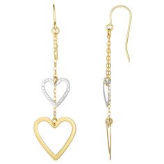 Frame your face with these 10K two tone gold drop earrings. Featuring multiple hearts on a layered cable chain motif, these earrings are guaranteed to pair perfectly with every other piece in your jewelry box. These French wire back earrings come in a elegant gift box14K 2 Tone Yellow and White GoldPolished Finish Fren Royal Chain, Minimalist Earrings Studs, Simple Stud Earrings, Minimalist Studs, Beaded Drop Earrings, Heart Drop Earrings, Sell Gold, Double Heart, Open Heart